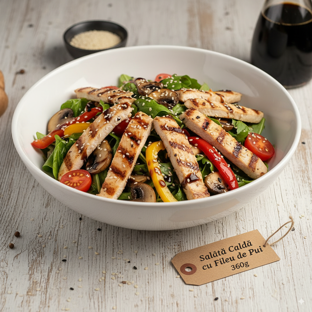 Salată caldă cu fileu de pui